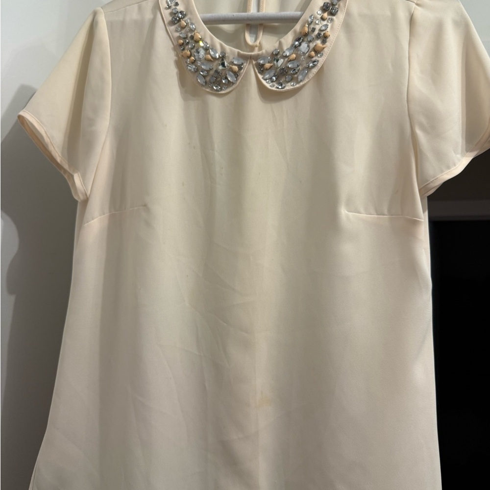Ann Taylor Cream Blouse with Embellishments